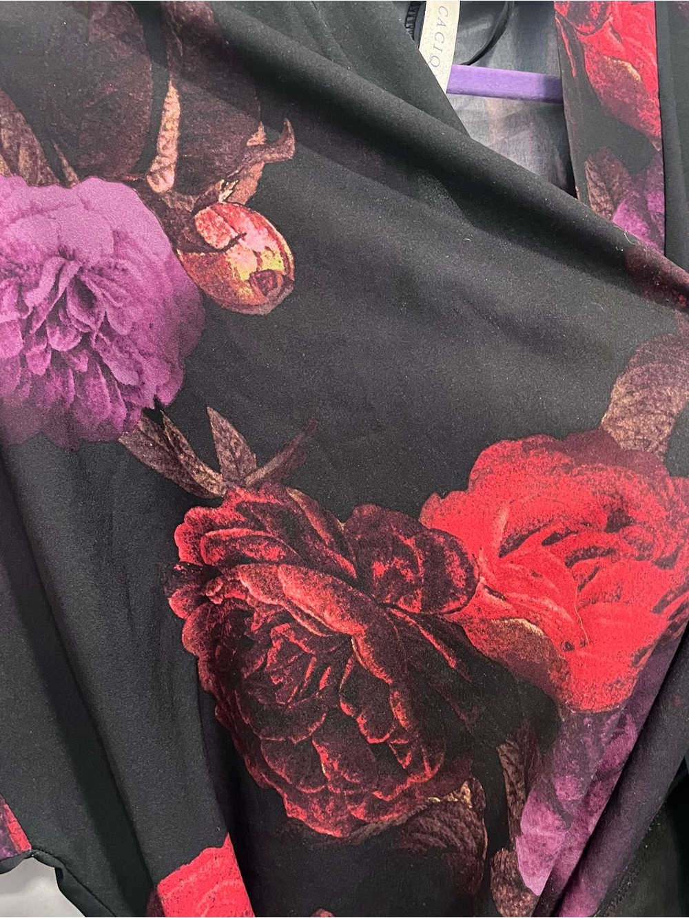 Lane Bryant Cacique Floral Georgette Belted Lightweight Kimono Short Robe 26/28 - Picture 4 of 5